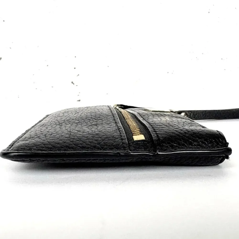 Kate Spade New York Highland Place Bee Wristlet Black Pebbled Leather Gold Zip